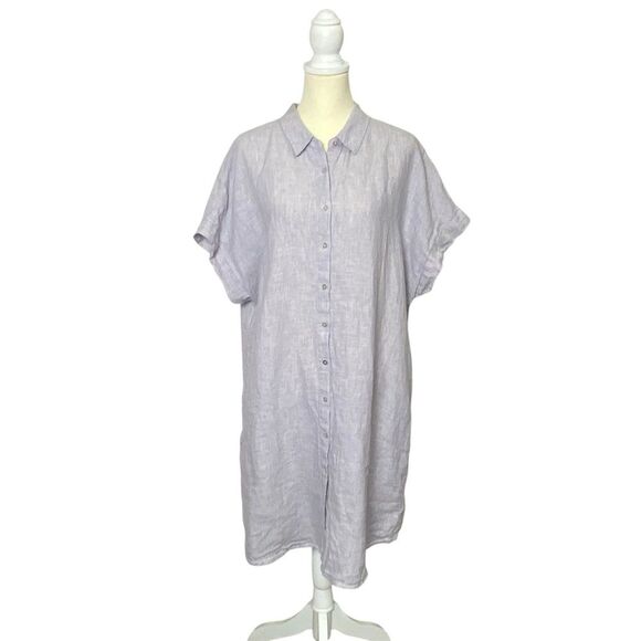 Tahari 100% Linen Short Sleeve Coastal Beachy Shirt Dress Women's Size 1X - Picture 1 of 14